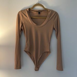 Forever 21 tan ribbed long sleeve bodysuit size S